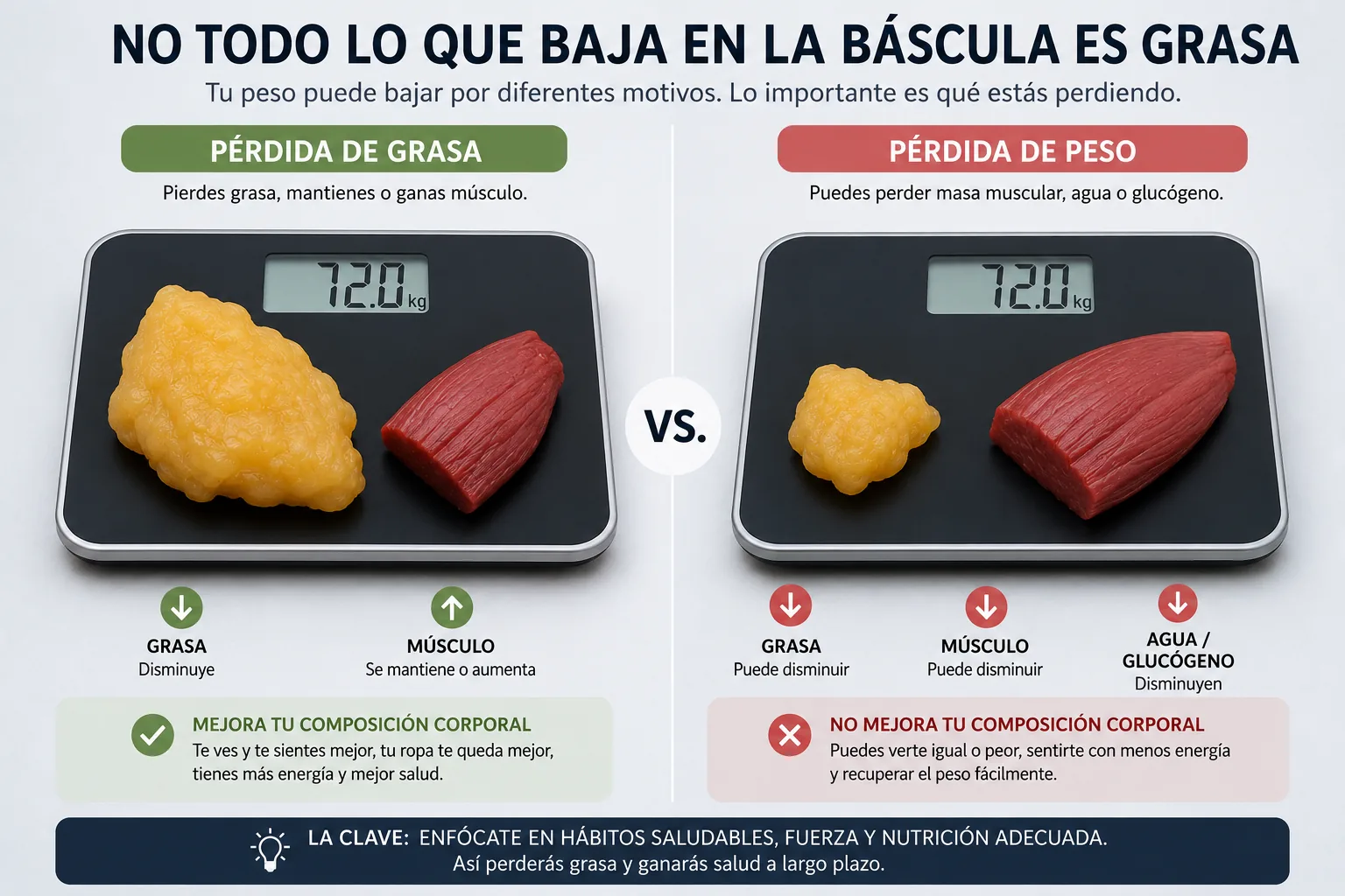 Comparison between fat loss and weight loss on a scale