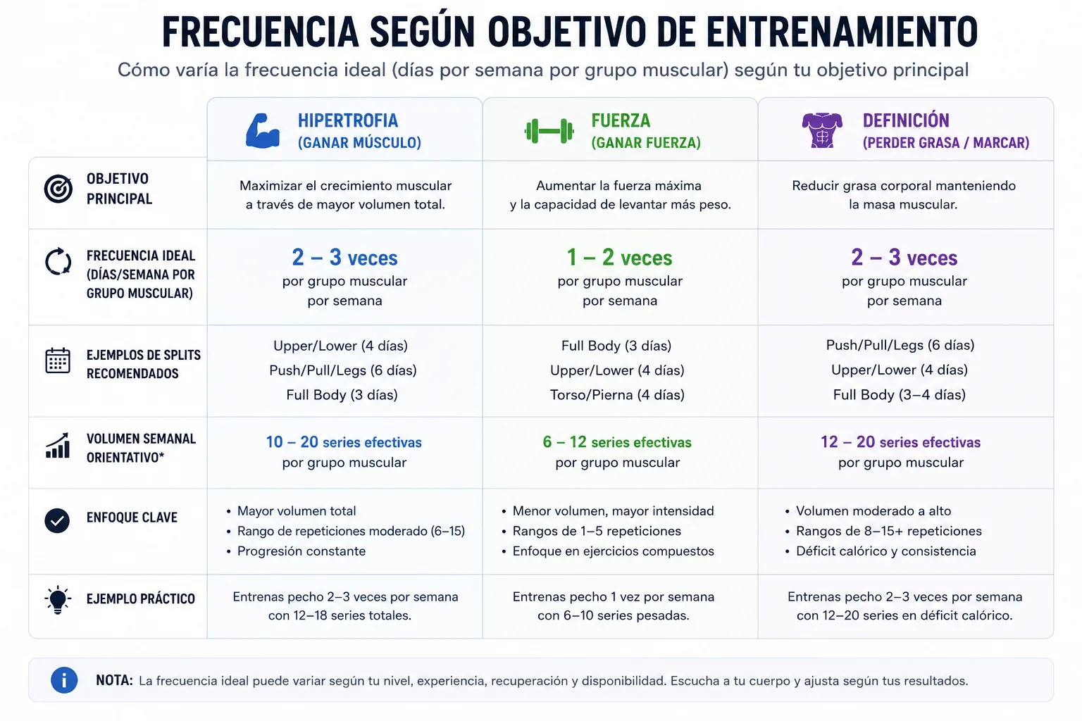 frecuencia según objetivo de entrenamiento
