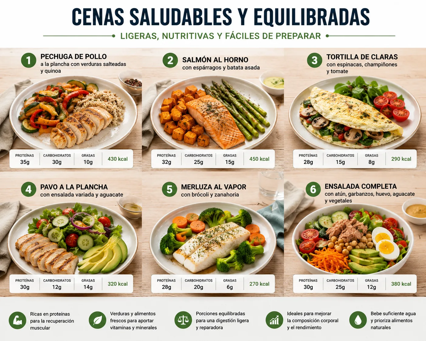 tavola con diverse cene sane ed equilibrate