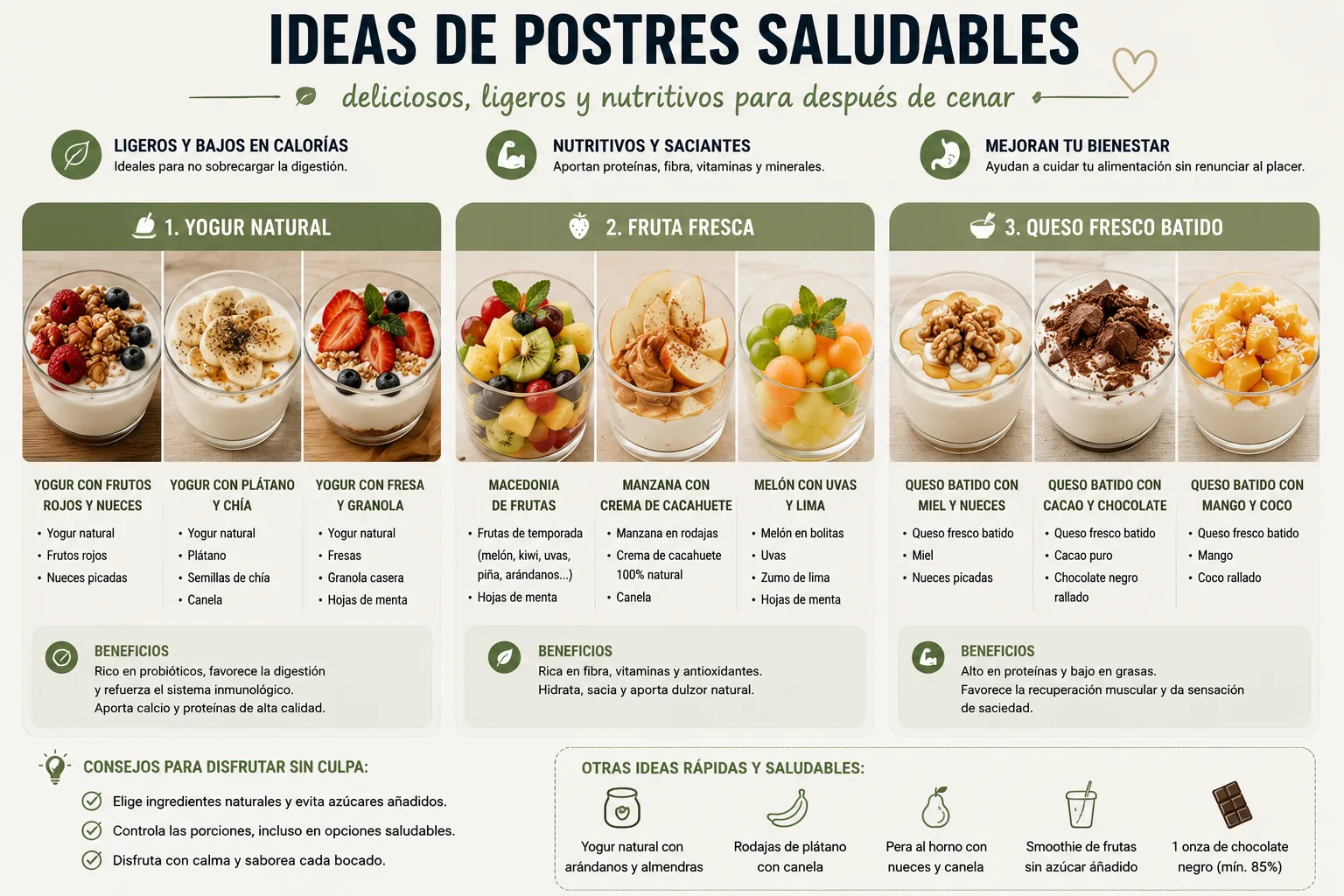 diverse idee per dolci salutari per il dopocena