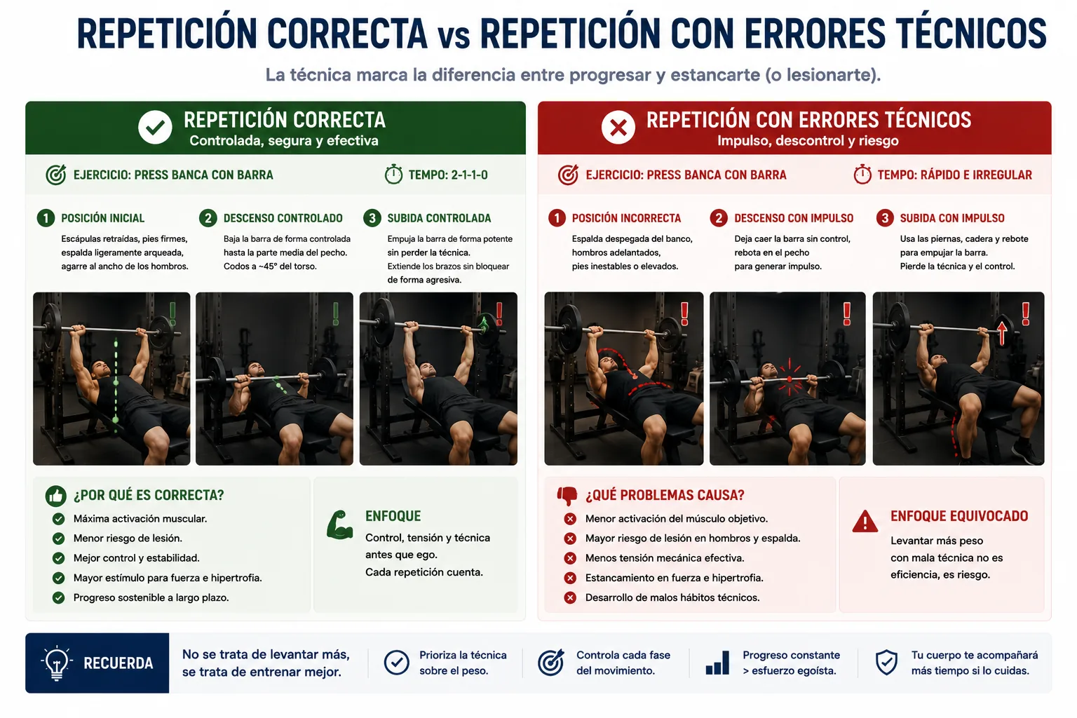 comparaison entre une répétition correcte et une répétition avec erreurs techniques