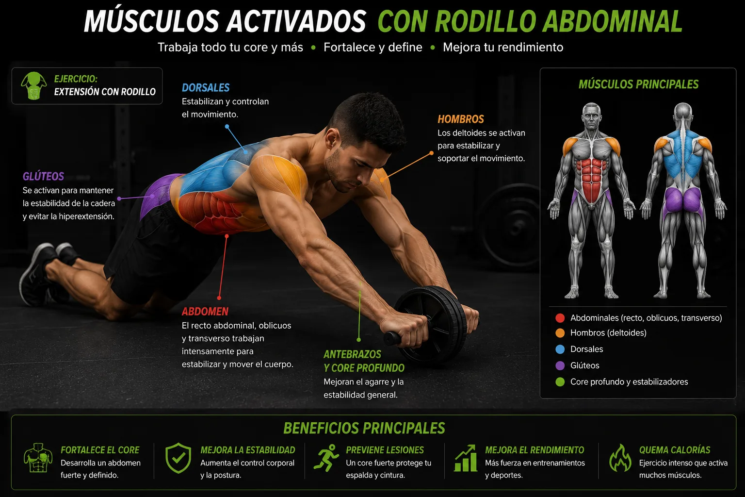 muscles activated during an ab wheel exercise