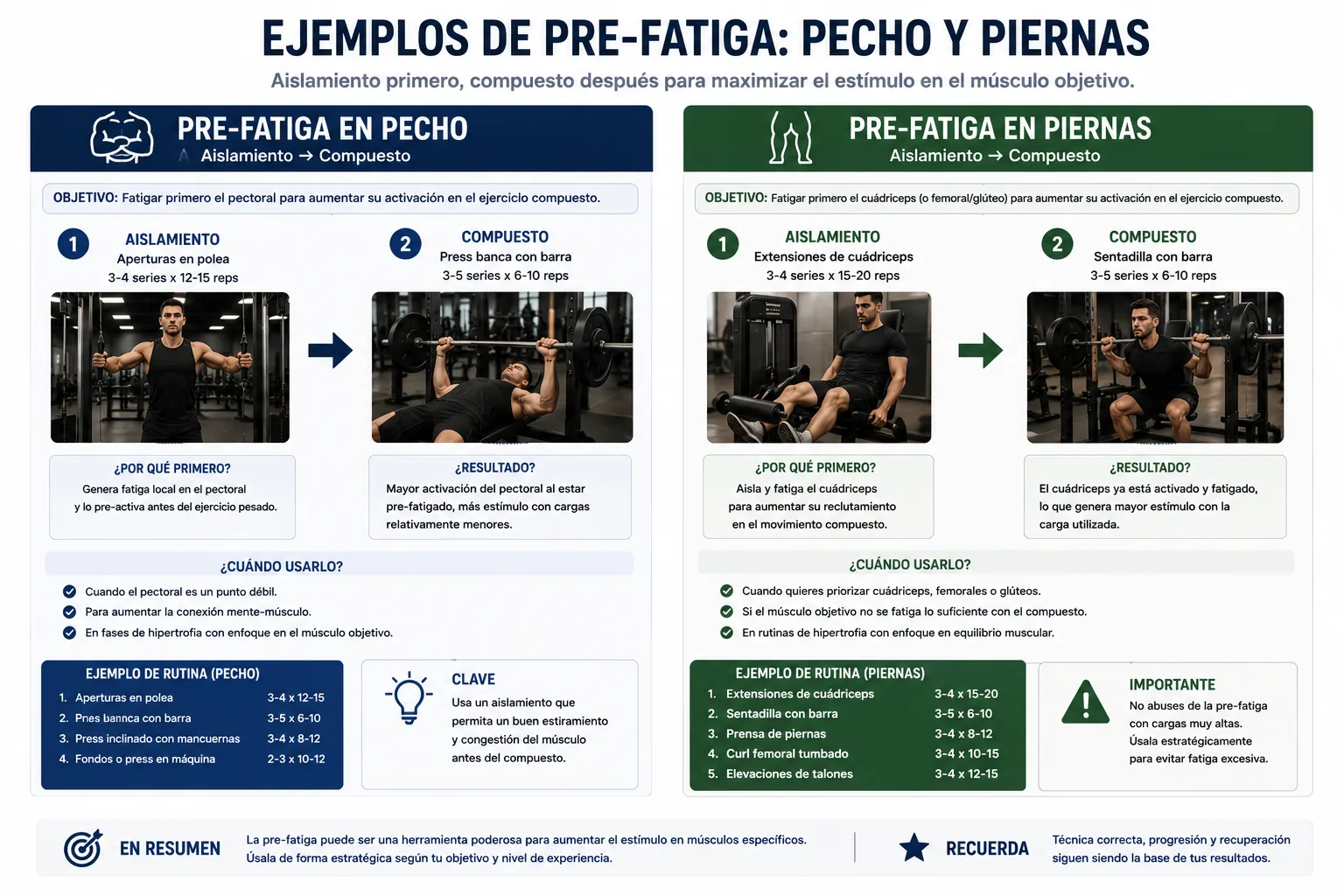 ejemplo de pre-fatiga en pecho y piernas