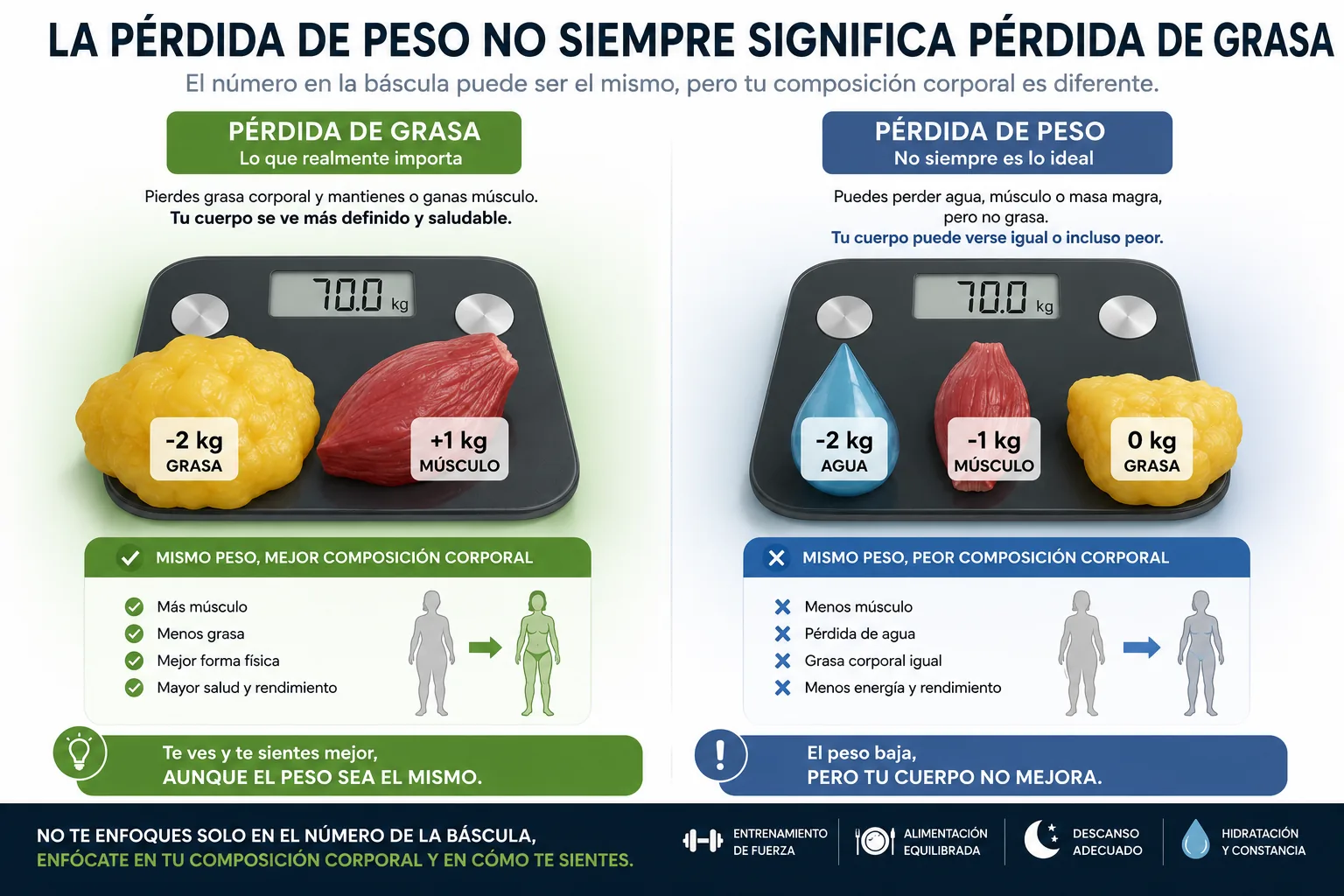 Comparison between fat loss and weight loss on a scale