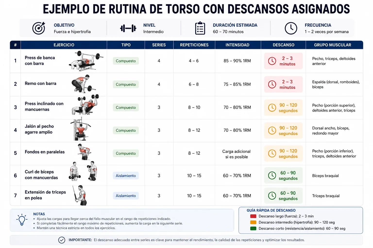 ejemplo de rutina de torso con descansos asignados