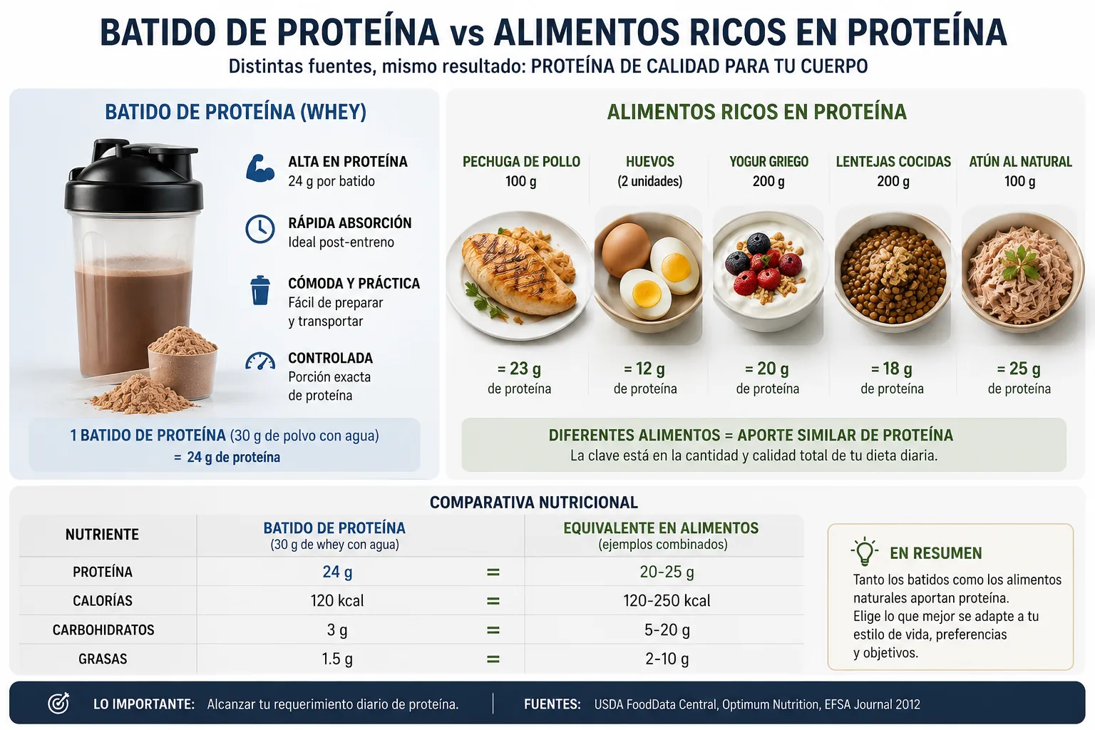 comparaison entre un shake protéiné et des aliments riches en protéines