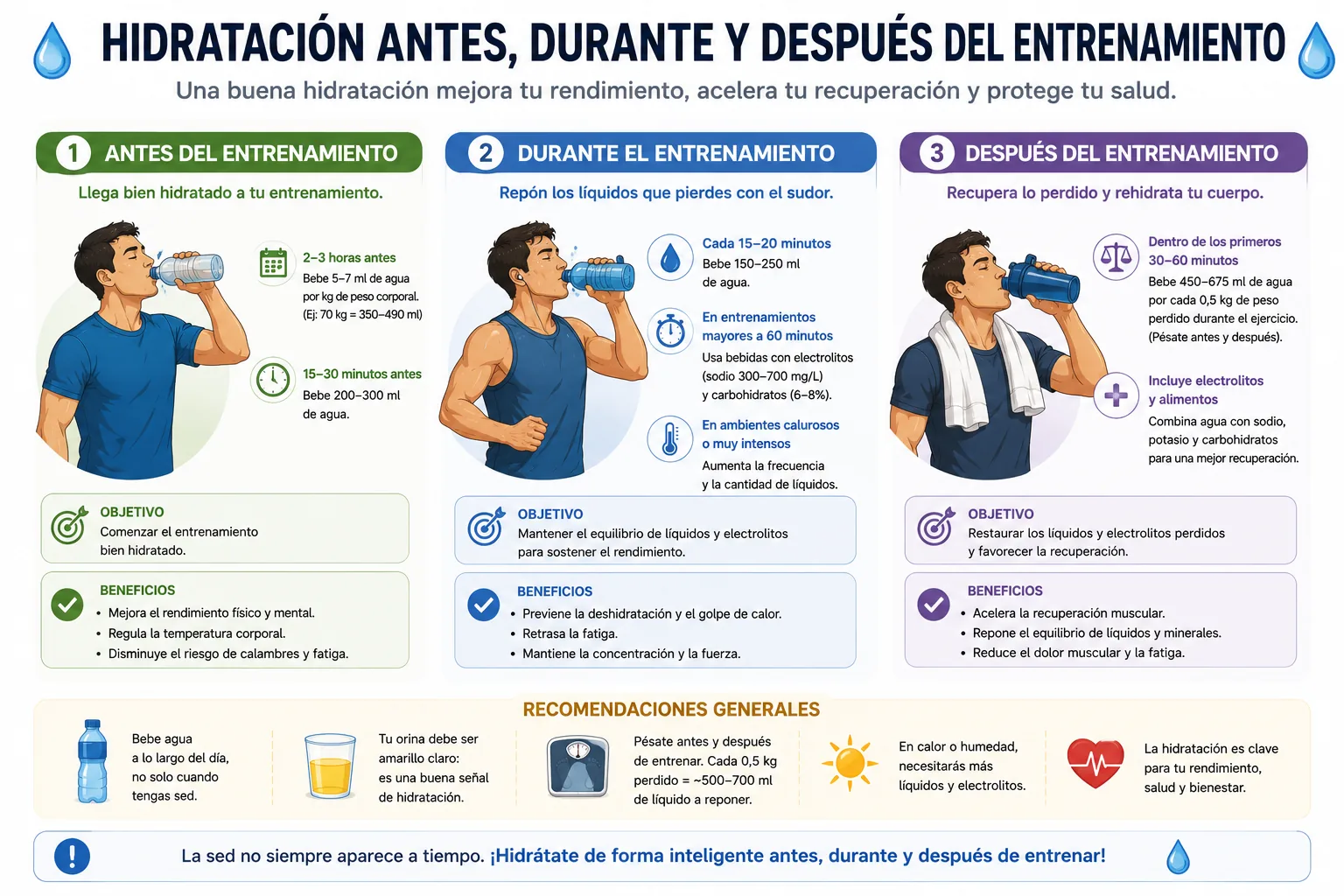 hidratación antes, durante y después del entrenamiento