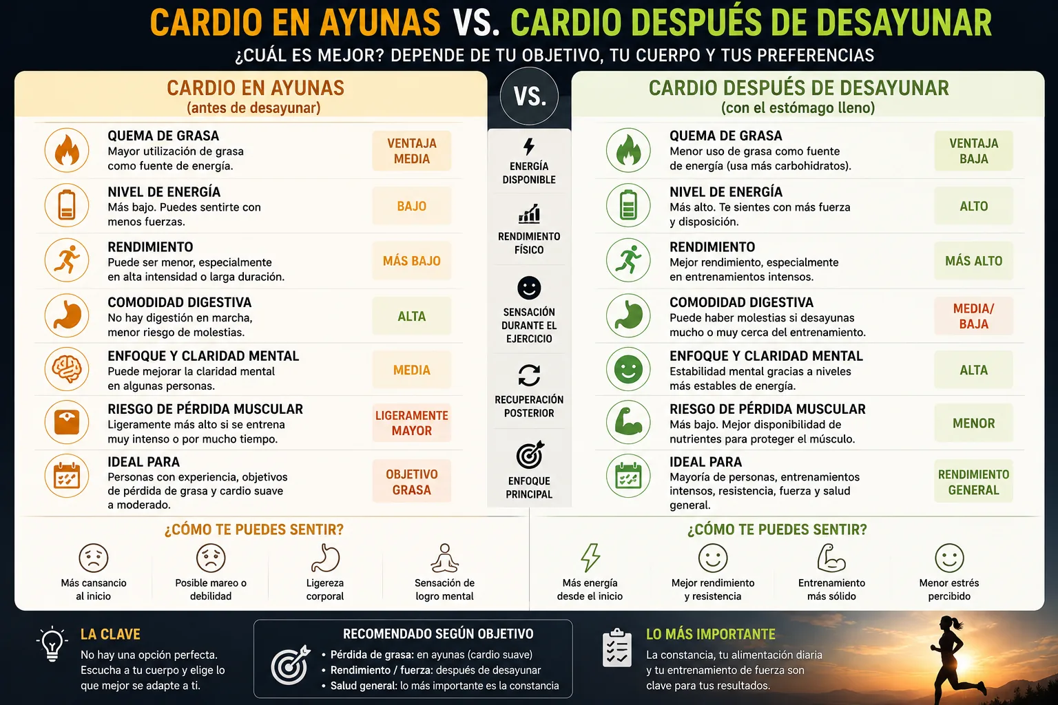 comparación entre cardio en ayunas y cardio después de desayunar