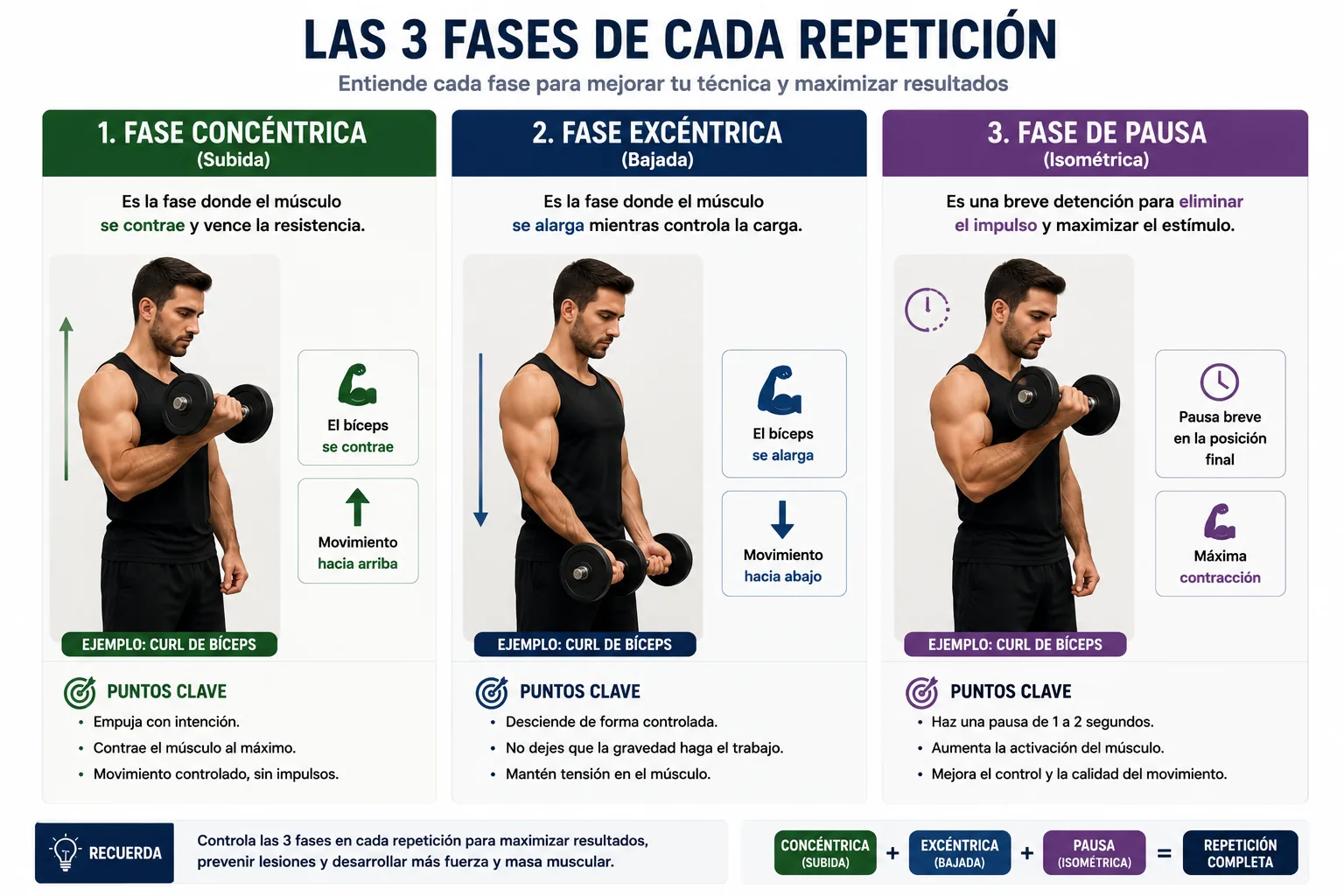 représentation des phases concentrique, excentrique et pause
