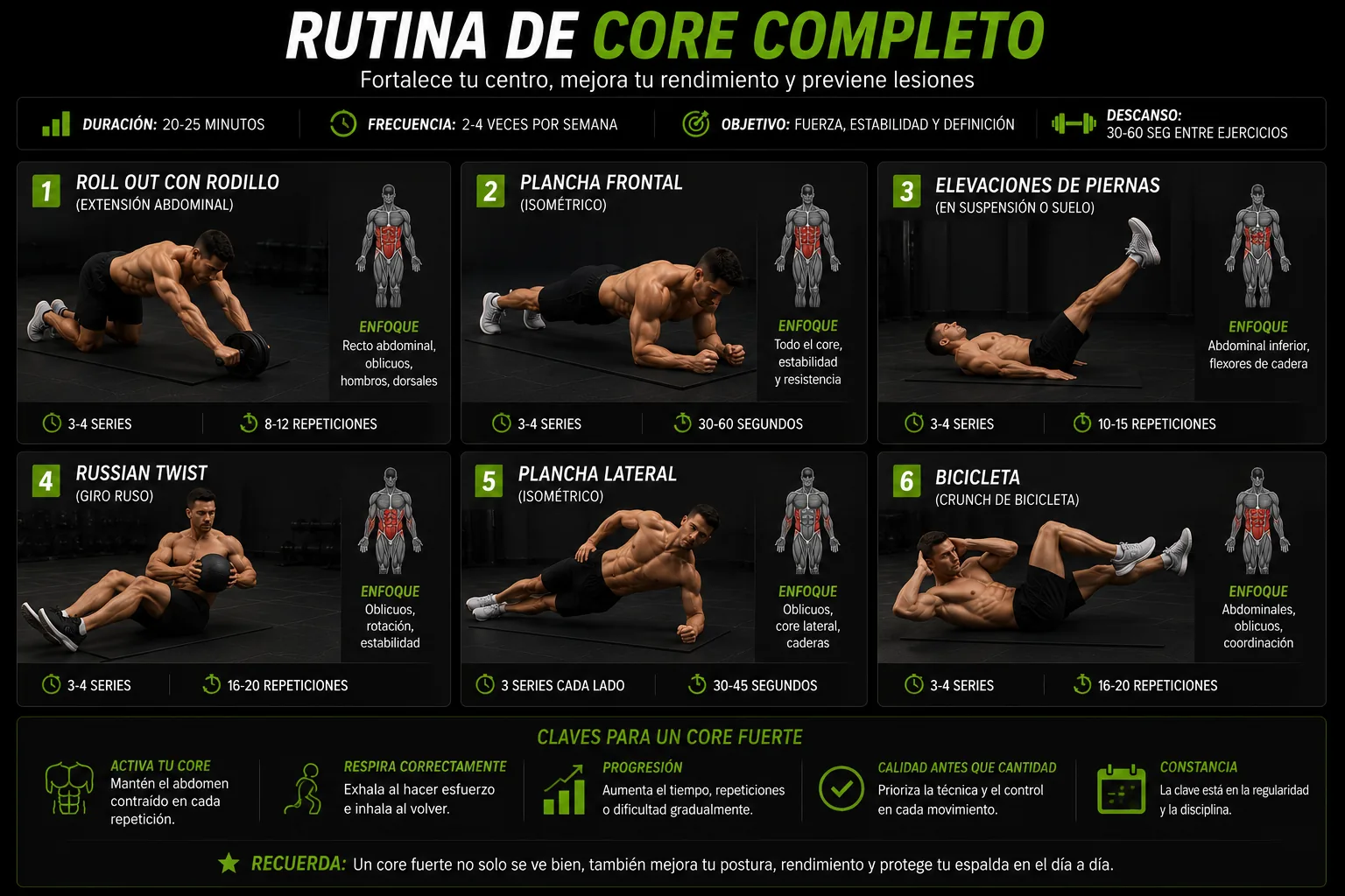 core routine including the abdominal roller along with other exercises