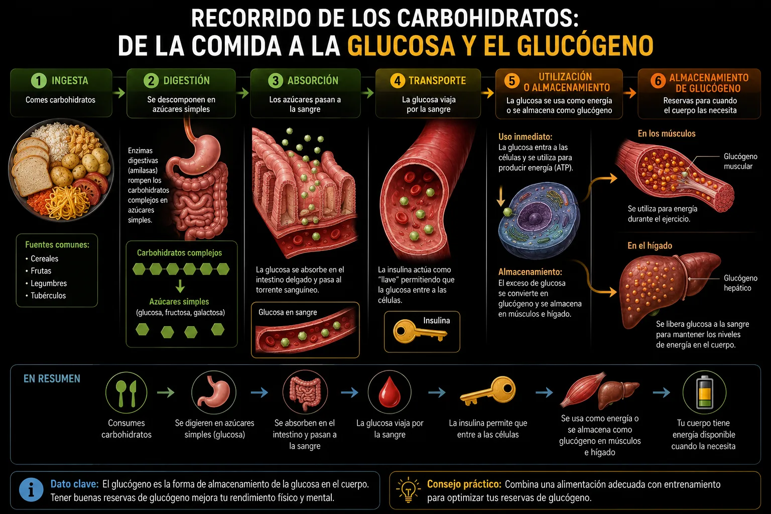 jornada dos carboidratos desde os alimentos até se tornarem glicose e glicogênio