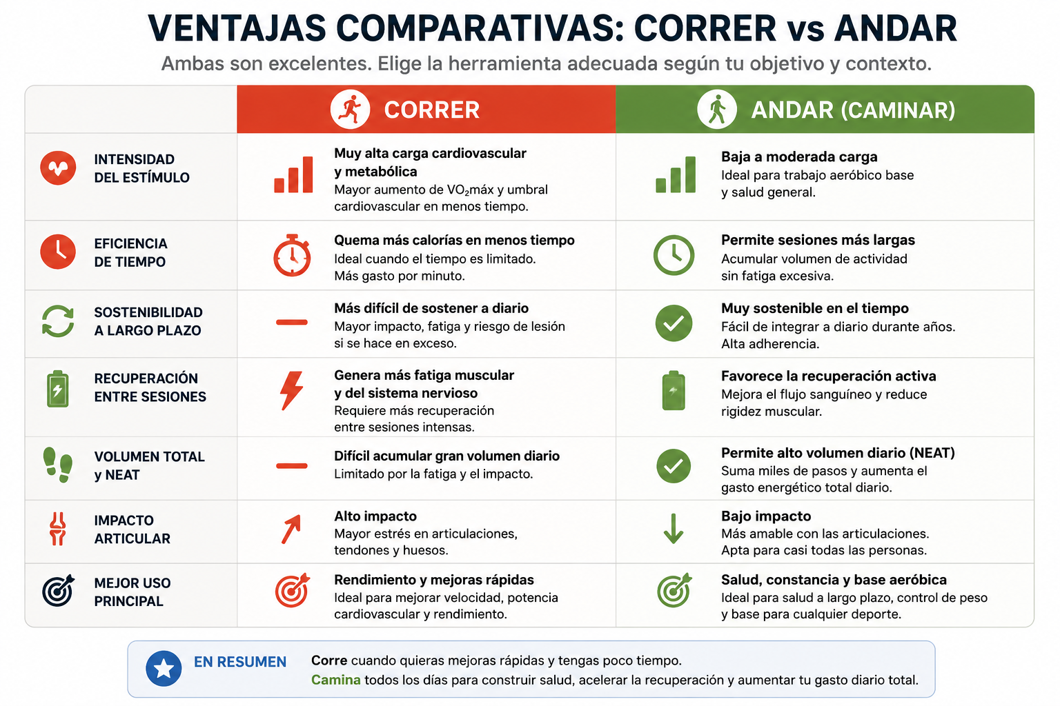 Vantagens comparativas da corrida versus caminhada