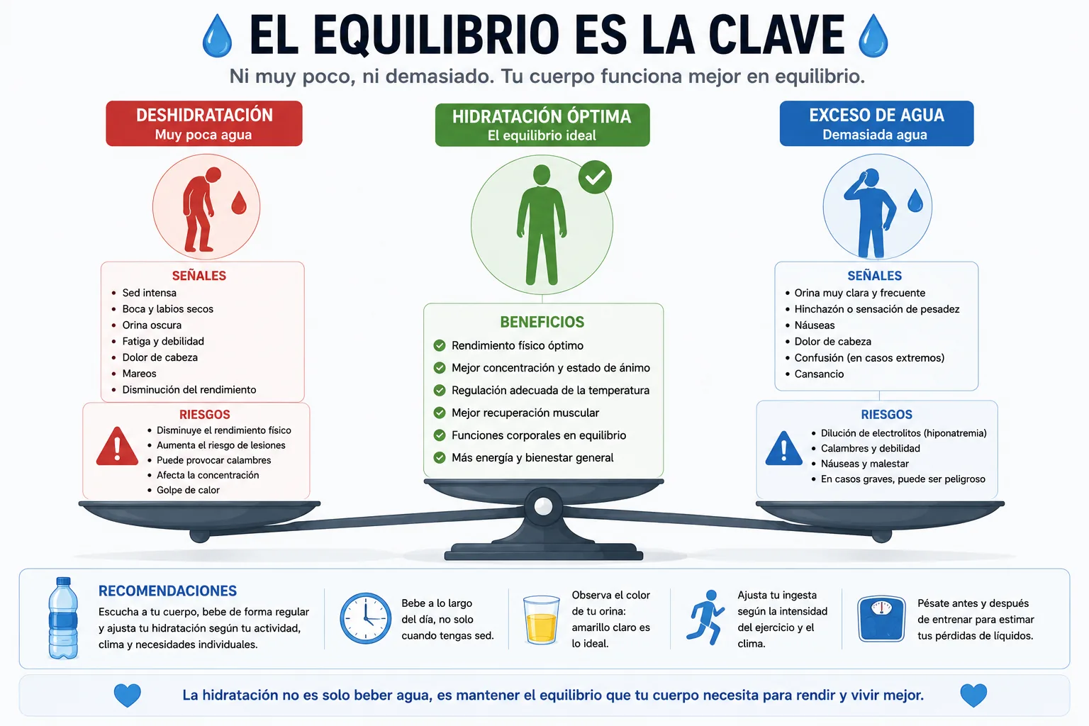equilibrio entre deshidratación y exceso de agua