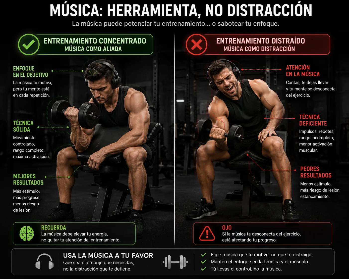 confronto tra allenamento concentrato e distratto dalla musica